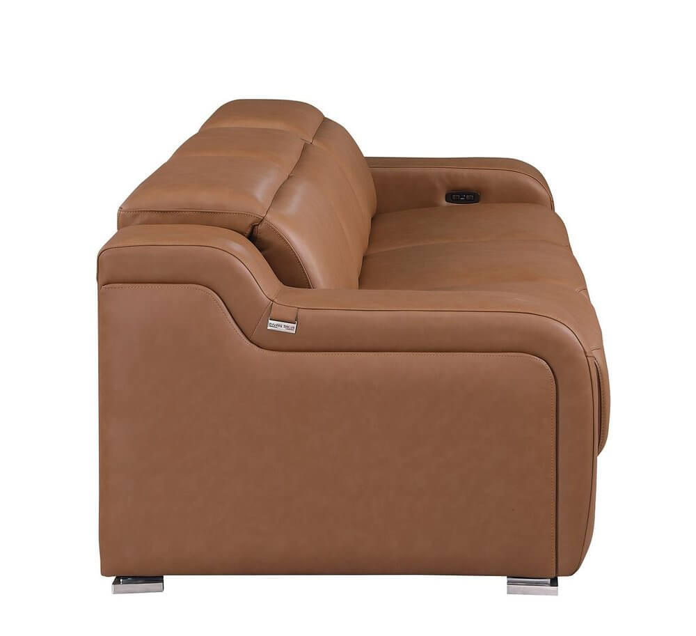 103" Italian Leather Reclining USB Sofa | Power Recliner Couch side view with premium leather upholstery and power features.