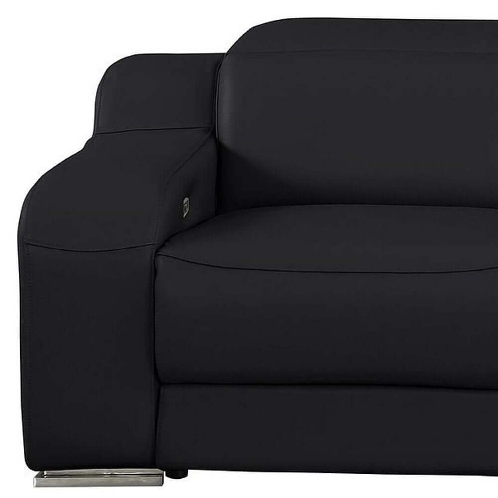 Close-up of the 103" Italian Leather Reclining USB Sofa | Power Recliner Couch showcasing sleek design and modern features.