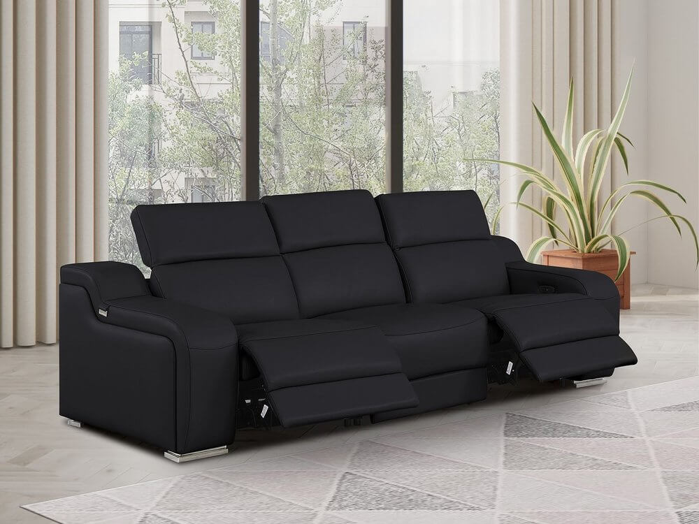 103" Italian Leather Reclining USB Sofa | Power Recliner Couch in modern living room setting with sleek design.