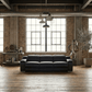 103" Italian Leather Reclining USB Sofa | Power Recliner Couch in a modern industrial living room setting