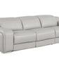 103" Italian Leather Reclining USB Sofa | Power Recliner Couch in modern light gray leather upholstery.