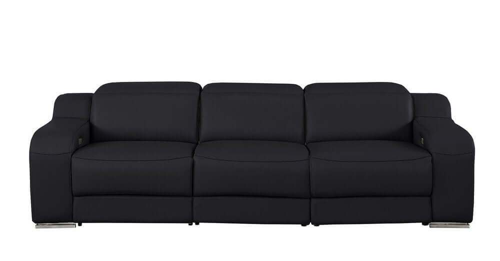 103" Italian Leather Reclining USB Sofa | Power Recliner Couch in sleek black design, showcasing modern luxury and comfort.