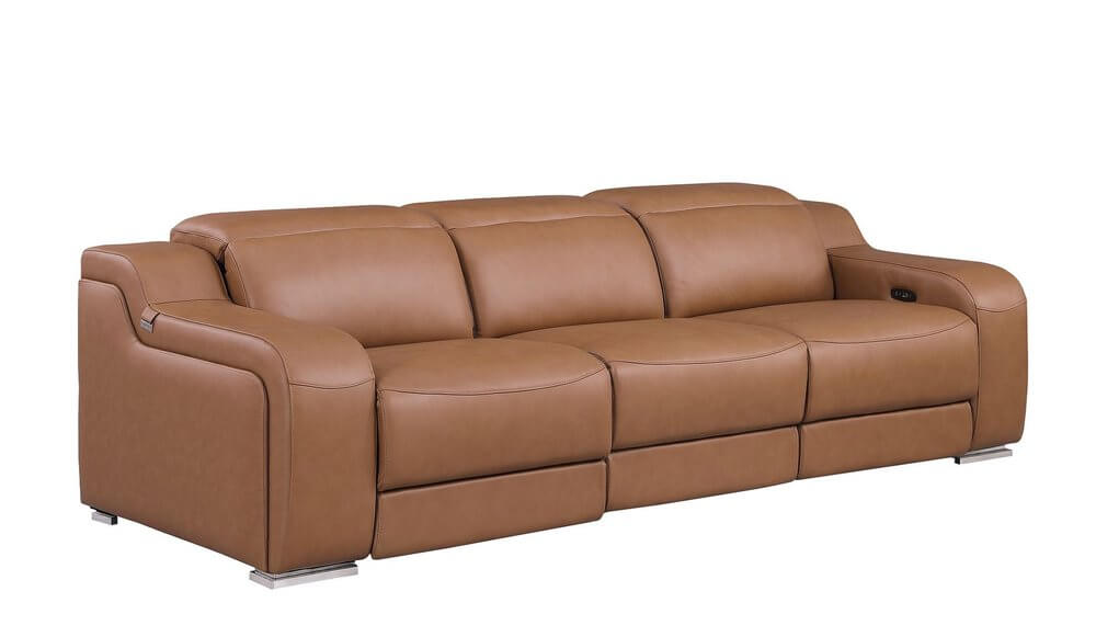 103" Italian Leather Reclining USB Sofa | Power Recliner Couch featuring modern design and luxurious leather upholstery.