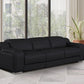 103" Italian Leather Reclining USB Sofa | Power Recliner Couch in modern living room setting with large windows.
