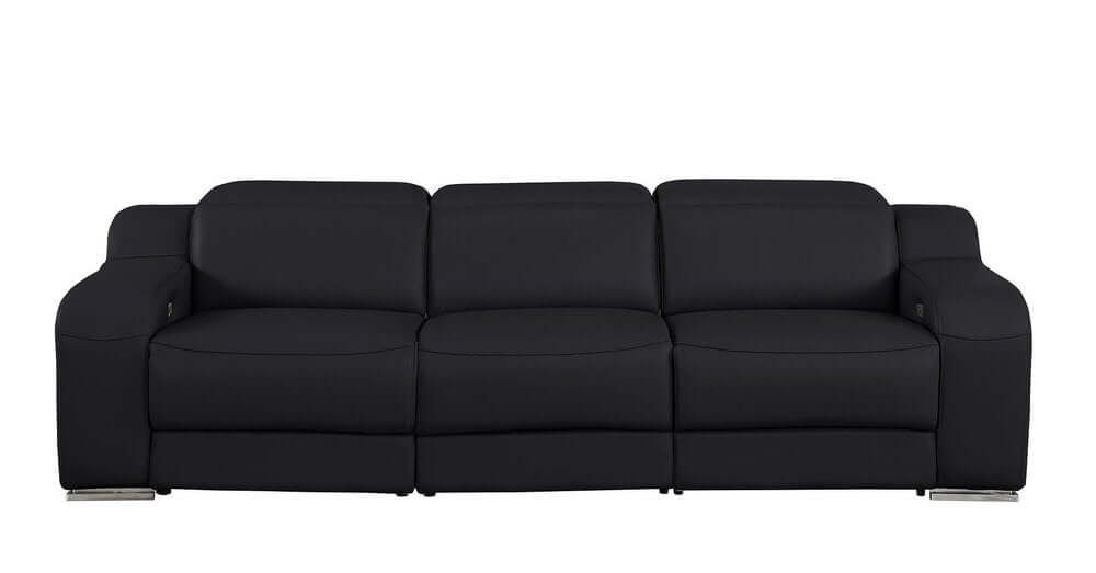 103" Italian Leather Reclining USB Sofa | Power Recliner Couch in sleek black design, featuring modern upholstery and ergonomic comfort.