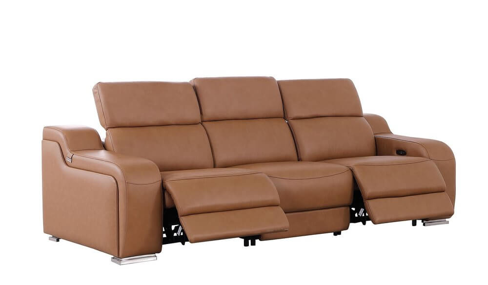 103" Italian Leather Reclining USB Sofa | Power Recliner Couch in modern design with dual reclining features.
