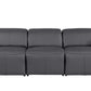 104" Top Grain Leather Reclining USB Sofa with Storage | Modern Recliner Couch in sleek gray leather design.