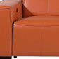 104" Top Grain Leather Reclining USB Sofa with Storage | Modern Recliner Couch showing chestnut leather close-up.