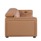 104" Top Grain Leather Reclining USB Sofa with Storage | Modern Recliner Couch side view showcasing leather upholstery and power button.