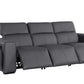 104" Top Grain Leather Reclining USB Sofa with Storage | Modern Recliner Couch in gray showing reclining features and storage.