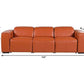 104" Top Grain Leather Reclining USB Sofa with Storage | Modern Recliner Couch in chestnut, showcasing dimensions.