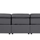 104" Top Grain Leather Reclining USB Sofa with Storage | Modern Recliner Couch in gray upholstery, side view showcasing storage.