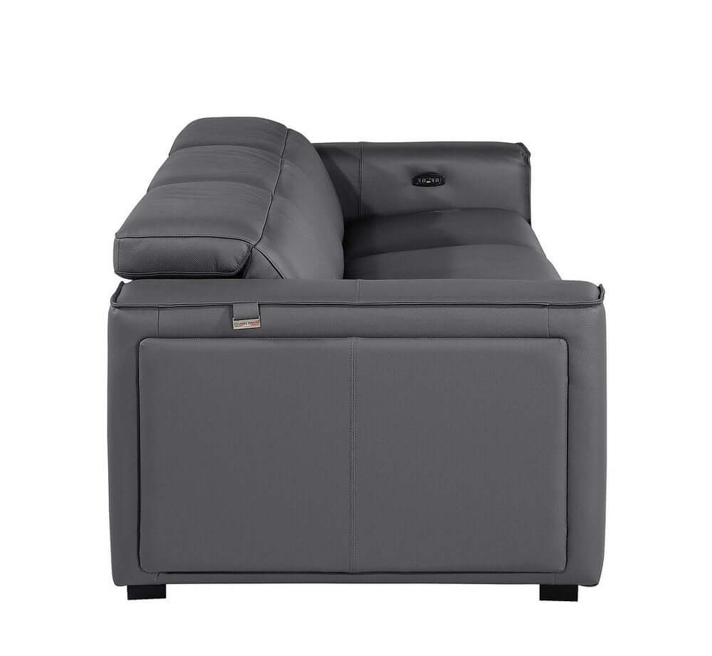 104" Top Grain Leather Reclining USB Sofa with Storage | Modern Recliner Couch - Side view showcasing sleek design and hidden storage.