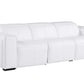 104" Top Grain Leather Reclining USB Sofa with Storage | Modern Recliner Couch in sleek white leather finish.