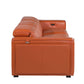 104" Top Grain Leather Reclining USB Sofa with Storage | Modern Recliner Couch in chestnut color viewed from the side.