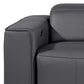 104" Top Grain Leather Reclining USB Sofa with Storage | Modern Recliner Couch armrest detail in gray