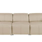 104" Top Grain Leather Reclining USB Sofa with Storage | Modern Recliner Couch in beige upholstery.