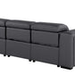 104" Top Grain Leather Reclining USB Sofa with Storage | Modern Recliner Couch in dark gray from the back view.