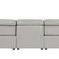 104" Top Grain Leather Reclining USB Sofa with Storage | Modern Recliner Couch in light gray leather with hidden storage.