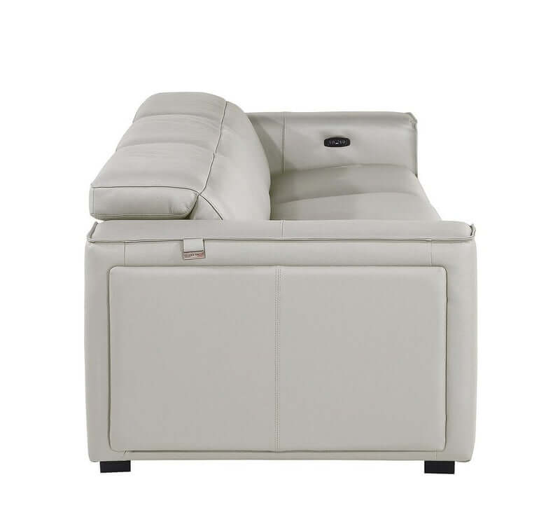 104" Top Grain Leather Reclining USB Sofa with Storage | Modern Recliner Couch side view showcasing sleek design and storage.