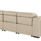 104" Top Grain Leather Reclining USB Sofa with Storage | Modern Recliner Couch in beige color, showcasing hidden storage.