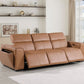 104" Top Grain Leather Reclining USB Sofa with Storage | Modern Recliner Couch in chestnut color.