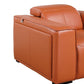 104" Top Grain Leather Reclining USB Sofa with Storage | Modern Recliner Couch side view showing leather upholstery and storage.