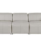 104" Top Grain Leather Reclining USB Sofa with Storage | Modern Recliner Couch in light gray color.