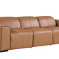 104" Top Grain Leather Reclining USB Sofa with Storage | Modern Recliner Couch in chestnut color.