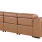 104" Top Grain Leather Reclining USB Sofa with Storage | Modern Recliner Couch featuring sleek chestnut leather design.