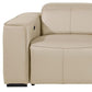 104" Top Grain Leather Reclining USB Sofa with Storage | Modern Recliner Couch - side view in beige leather