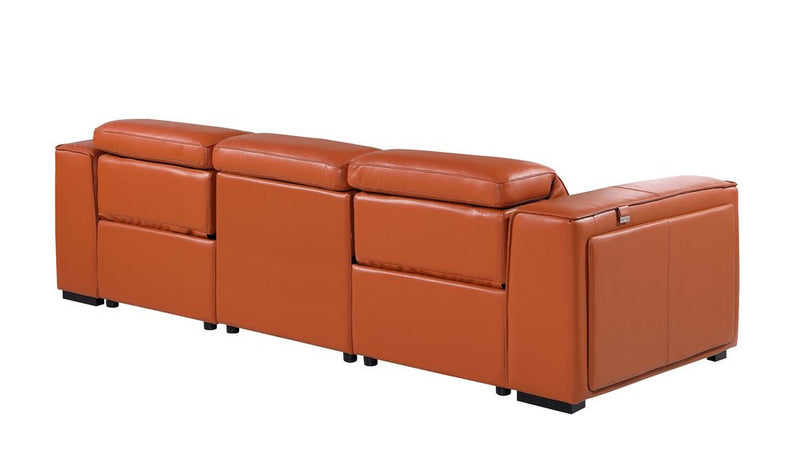 104" Top Grain Leather Reclining USB Sofa with Storage | Modern Recliner Couch - side view showcasing premium leather upholstery.