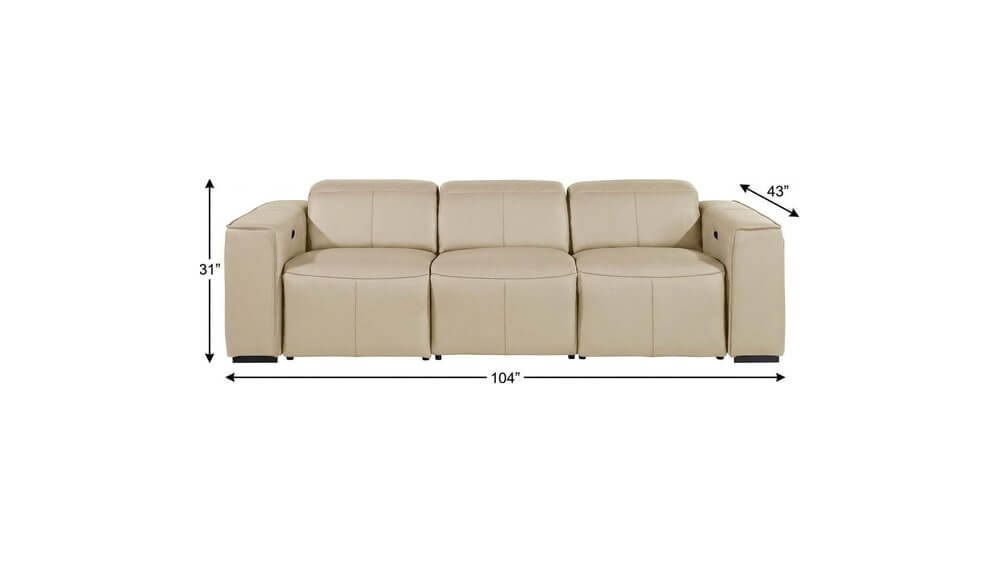 104" Top Grain Leather Reclining USB Sofa with Storage | Modern Recliner Couch - dimensions 104" x 43" x 31"