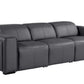 104" Top Grain Leather Reclining USB Sofa with Storage | Modern Recliner Couch in gray leather upholstery.
