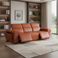 104" Top Grain Leather Reclining USB Sofa with Storage | Modern Recliner Couch in a stylish living room setting.