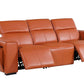 104" Top Grain Leather Reclining USB Sofa with Storage | Modern Recliner Couch in chestnut color with hidden storage.