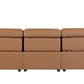 104" Top Grain Leather Reclining USB Sofa with Storage | Modern Recliner Couch in chestnut color, showcasing hidden storage features.