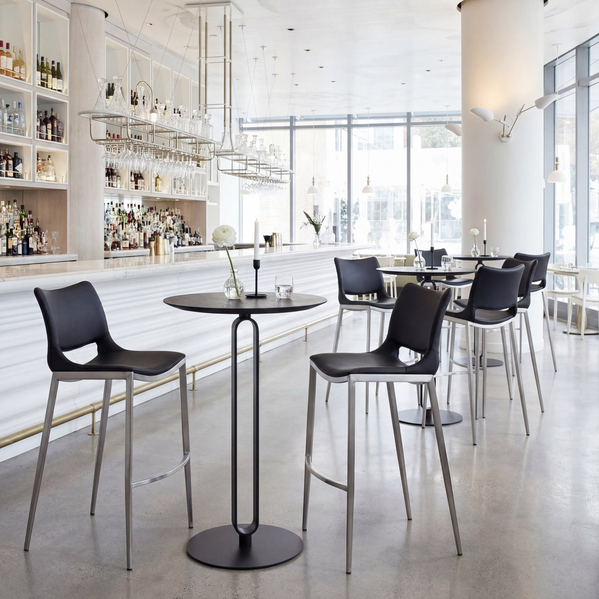Ace Barstool (Set of 2) in Black & Silver