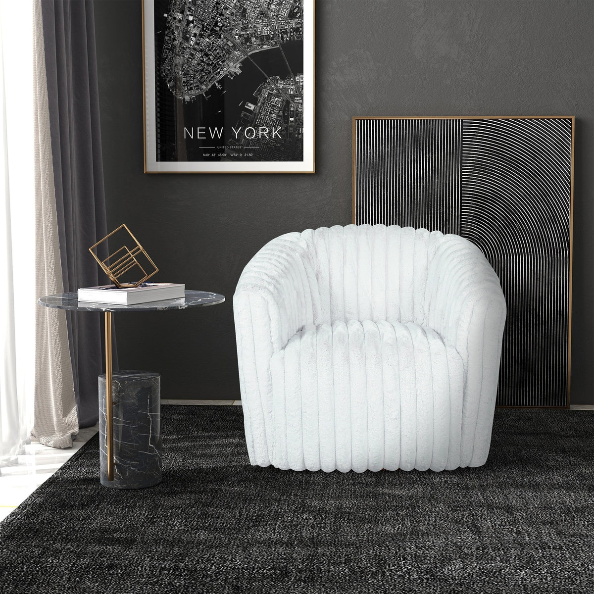 Mira Channel Tufted Velvet Swivel Accent Chair Set (2) – in room setting
