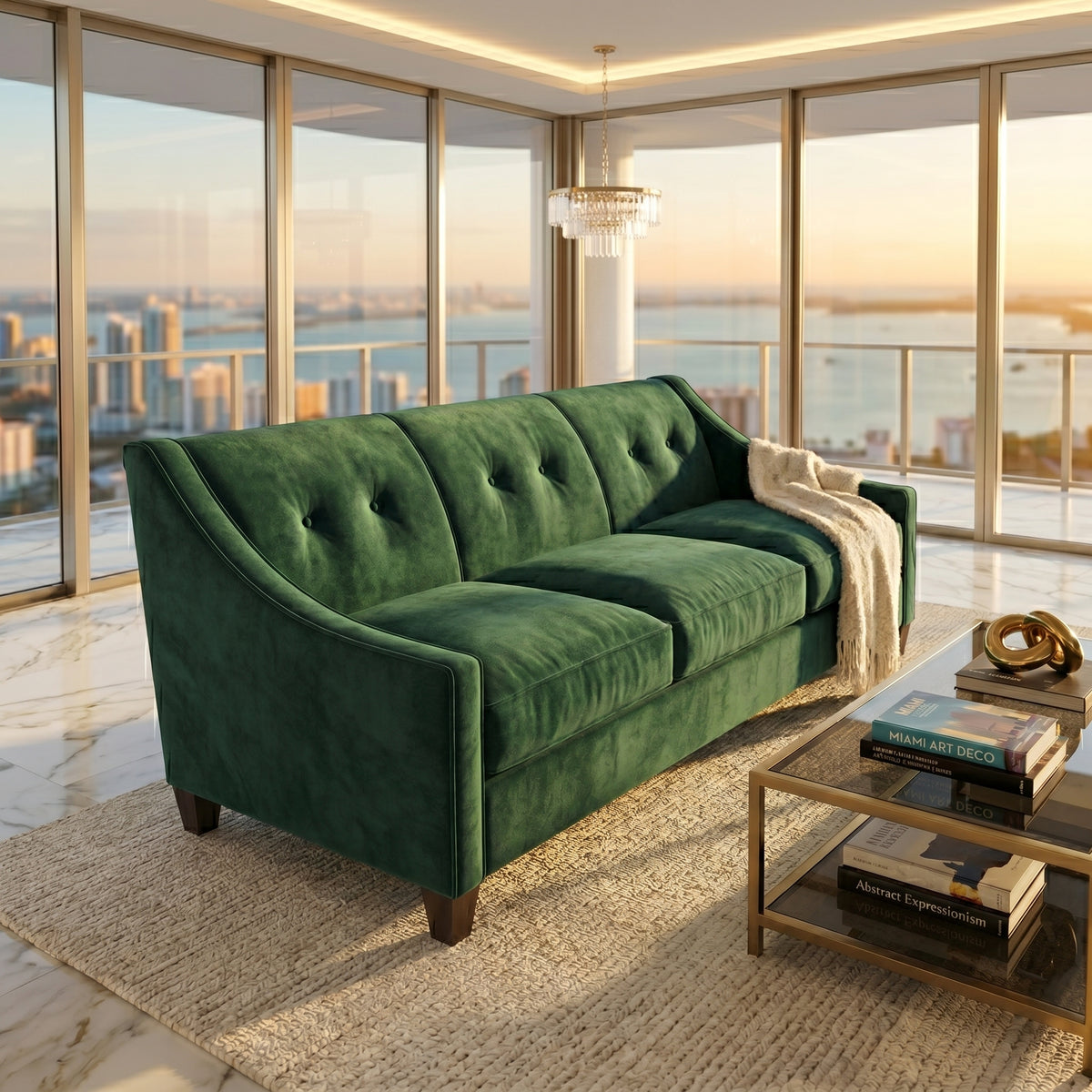 Berlin Classic Sofa – 87" American-Made 3-Seat Sofa - Velvet Antique Kelly Green - Velvet (1)