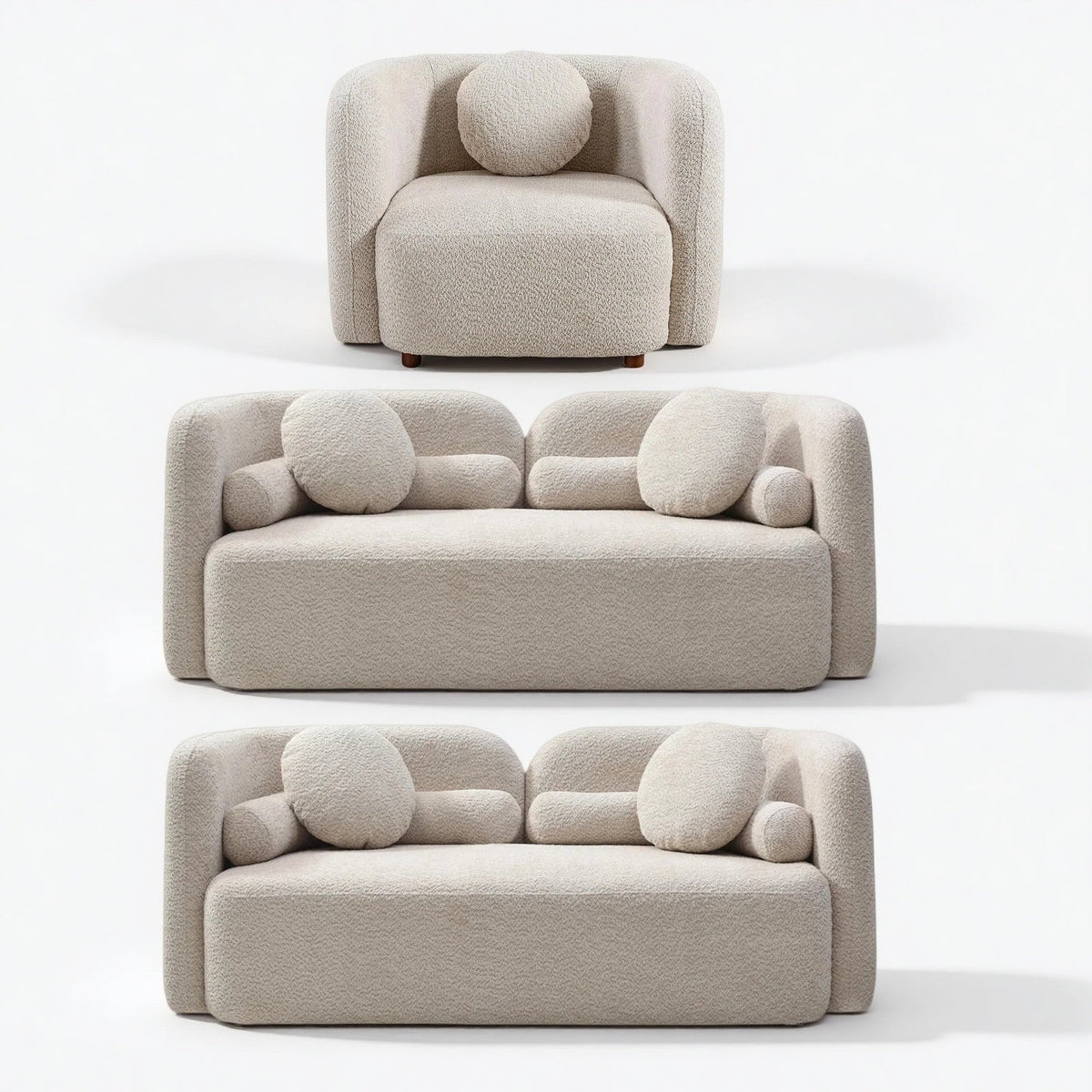 Kenna Living Room Set in Light Beige, 2 Loveseats + 1 Square Chair
