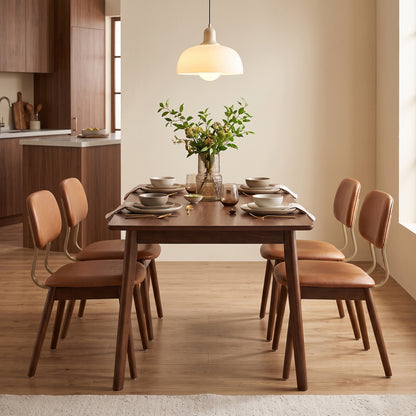 Jessamy Brown Faux Leather Dining Chair – Set of 2, 31.5" Curved-Back Wood Chairs