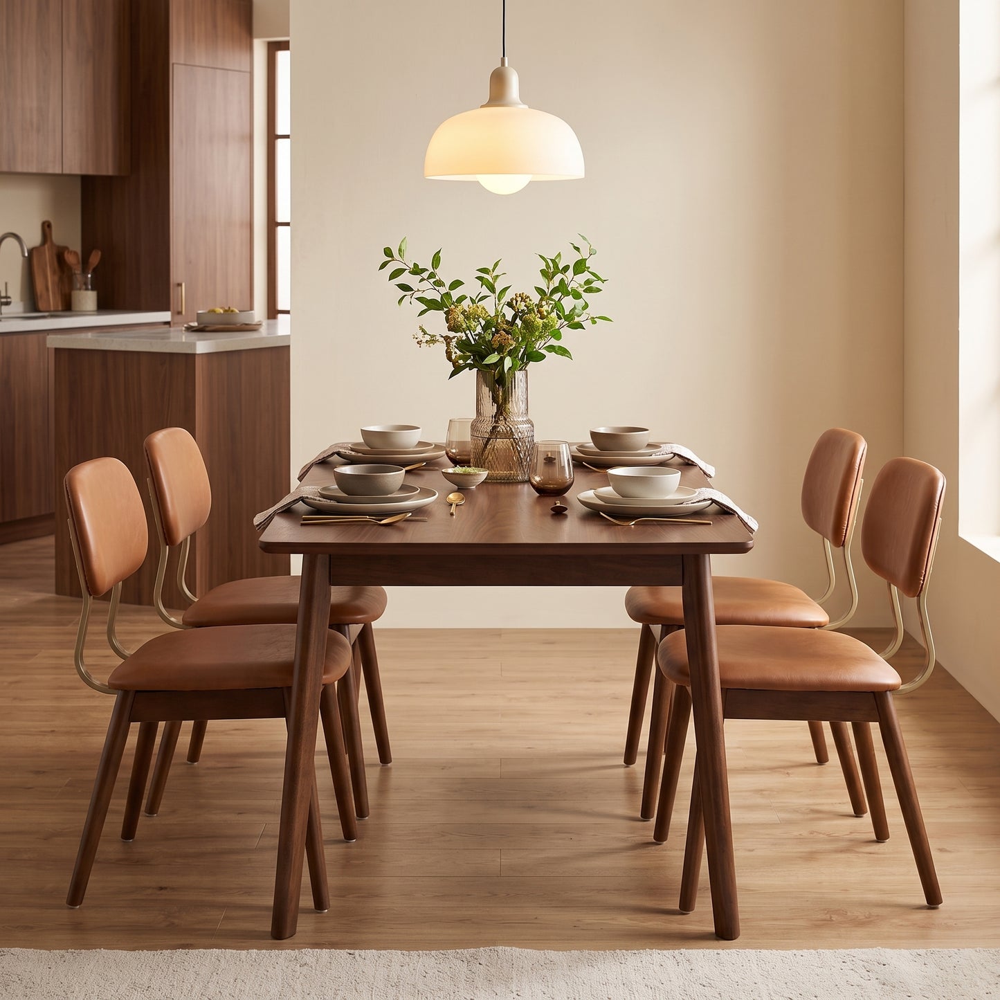 Jessamy Brown Faux Leather Dining Chair – Set of 2, 31.5" Curved-Back Wood Chairs