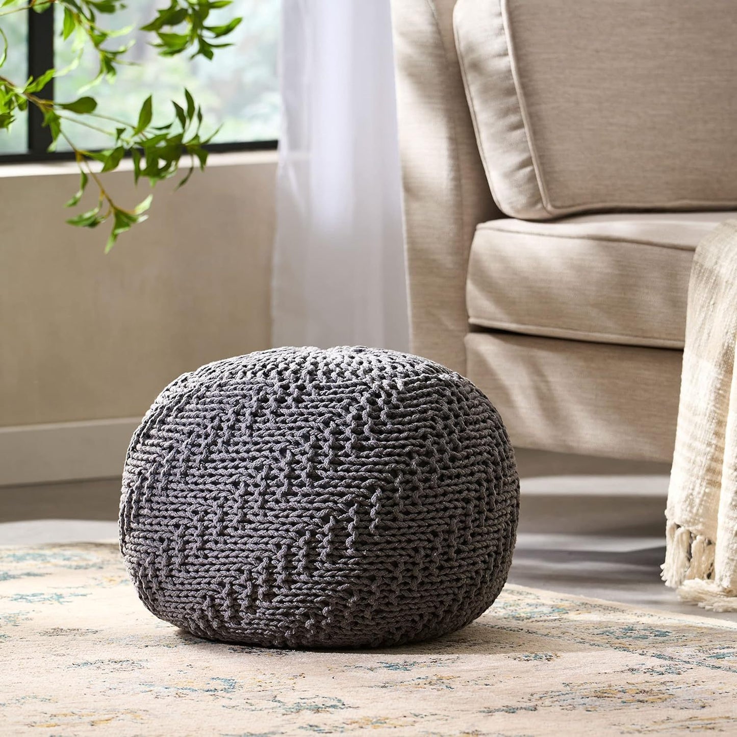 Hazel Dark Grey Cotton Pouf – 20" Pouf