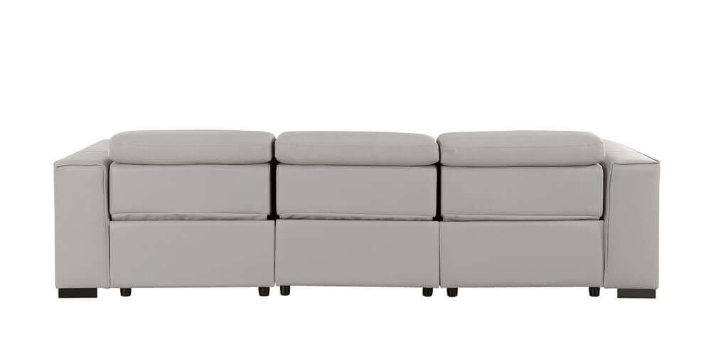 110" Top Grain Leather Power Reclining Sofa with USB Ports (3 Colors) in light gray view from the back