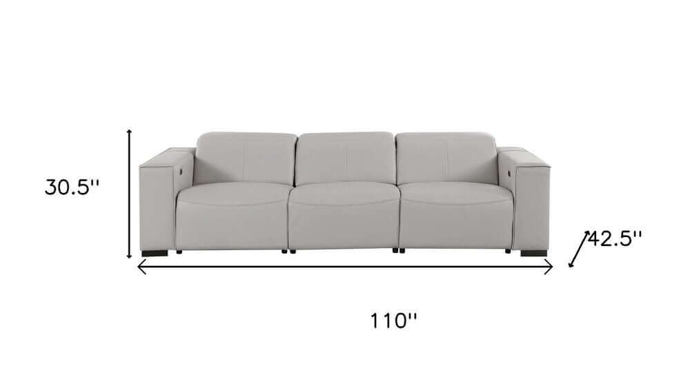 110" Top Grain Leather Power Reclining Sofa with USB Ports (3 Colors) dimensions: 110" W x 30.5" H x 42.5" D