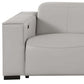 110" Top Grain Leather Power Reclining Sofa with USB Ports (3 Colors) close-up view in light gray leather upholstery.