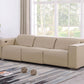 110" Top Grain Leather Power Reclining Sofa with USB Ports (3 Colors) in light beige color in modern living room setting.
