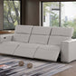 110" Top Grain Leather Power Reclining Sofa with USB Ports (3 Colors) in light gray on a stylish rug.