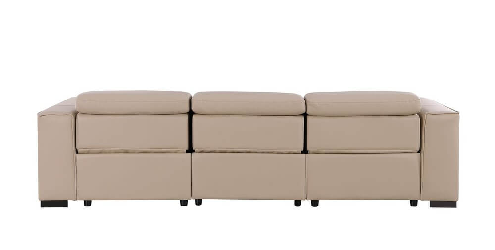 110" Top Grain Leather Power Reclining Sofa with USB Ports (3 Colors) in light beige color, showcasing sleek modern design.
